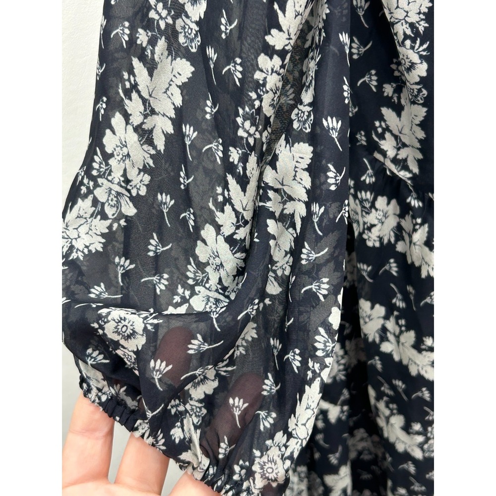 Shoshanna Holley Dress Womens 2 Navy White Floral Silk Tie Neck 3/4 Sleeve Mini - Picture 6 of 12